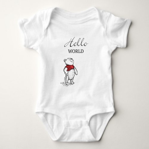 Winnie the Pooh  Hello World Quote Baby Bodysuit