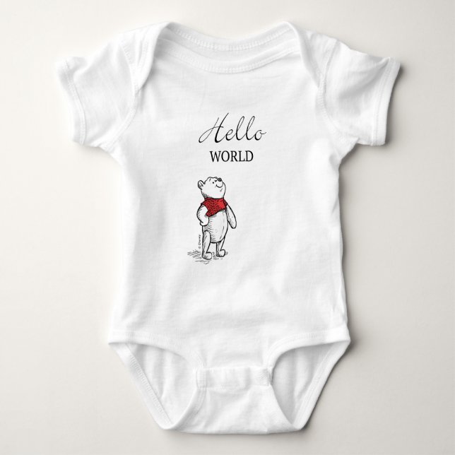 Winnie the Pooh | Hello World Quote Baby Bodysuit (Front)