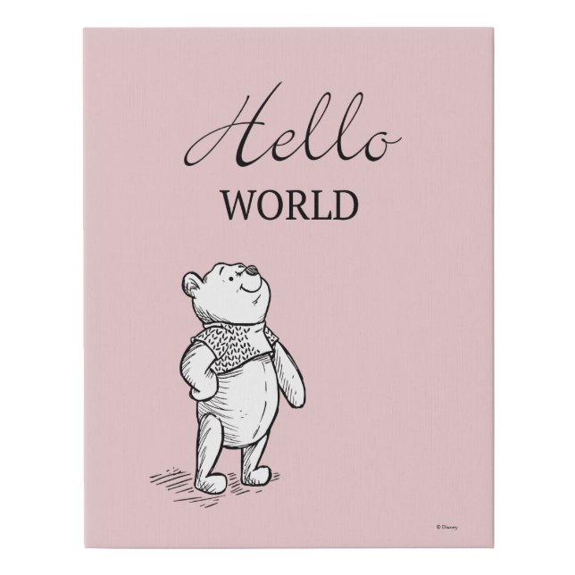 Winnie the Pooh | Hello World Quote Faux Canvas Print (Front)