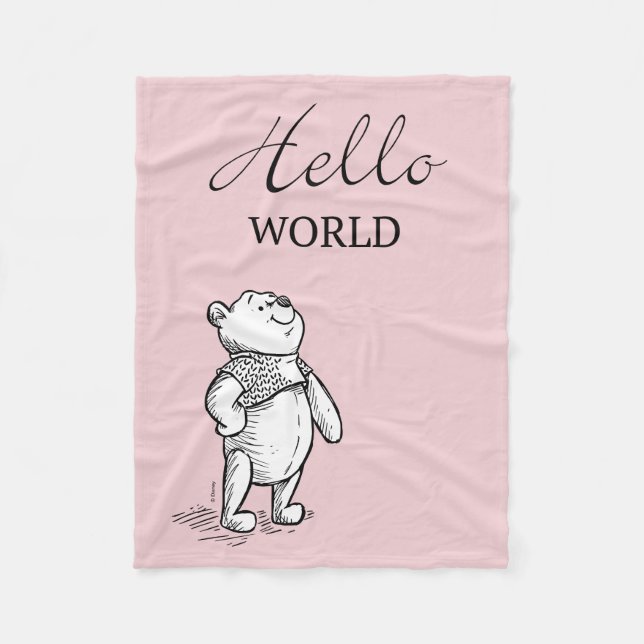 Winnie the Pooh | Hello World Quote Fleece Blanket (Front)