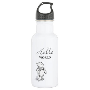 Winnie the Pooh   Hello World Quote Stainless Steel Water Bottle
