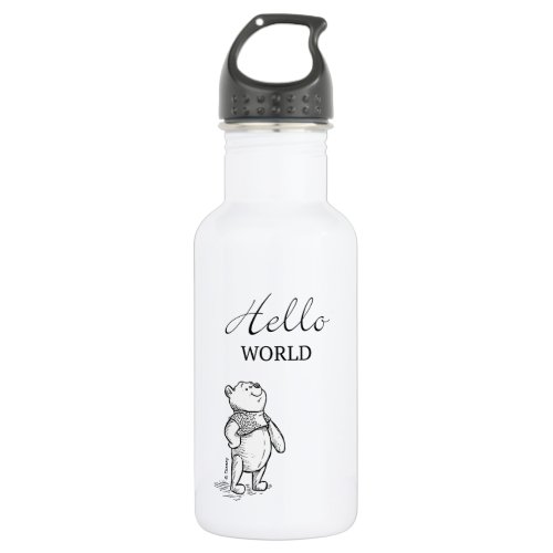 Winnie the Pooh  Hello World Quote Stainless Steel Water Bottle