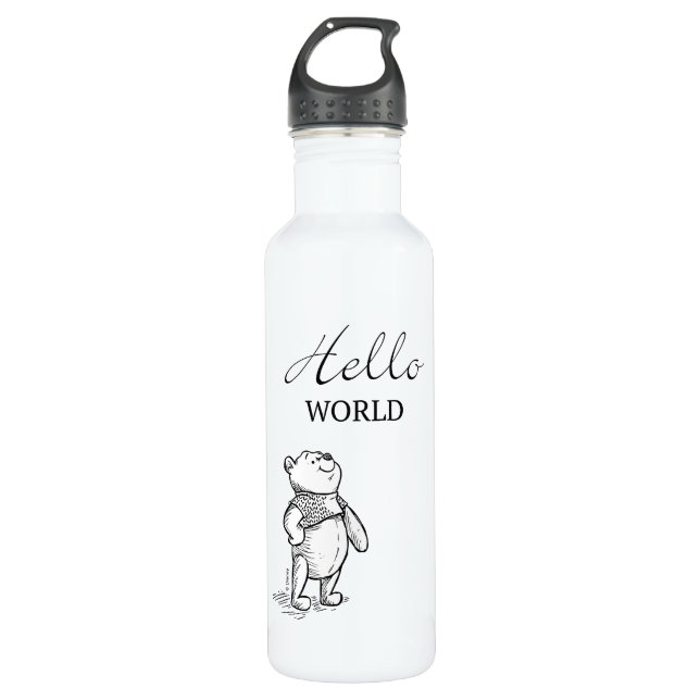 Winnie the Pooh | Hello World Quote Stainless Steel Water Bottle (Front)