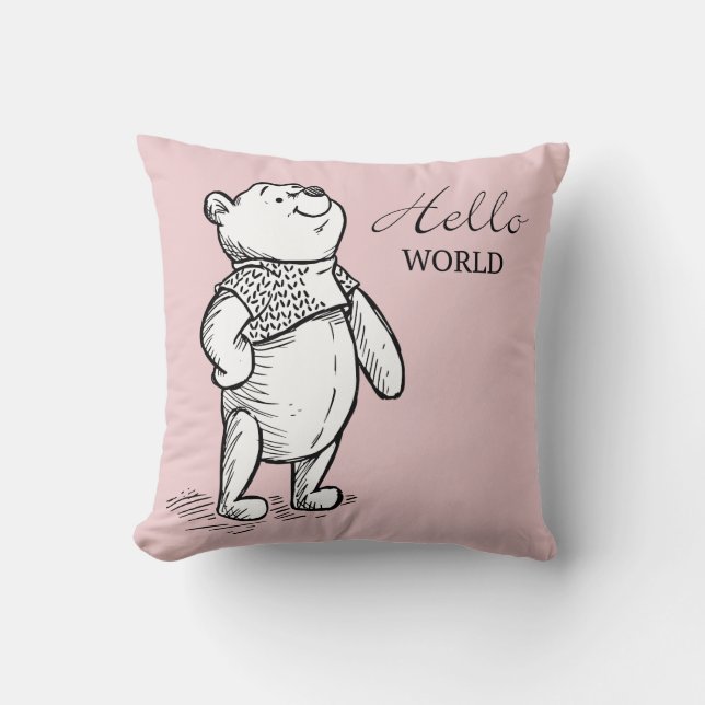 Winnie the Pooh | Hello World Quote Throw Pillow (Front)