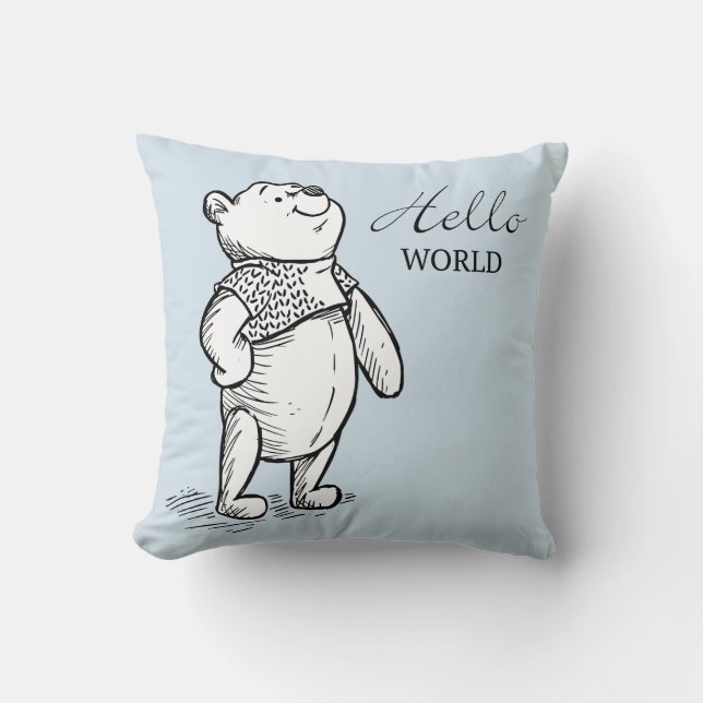 Winnie the Pooh | Hello World Quote Throw Pillow (Front)