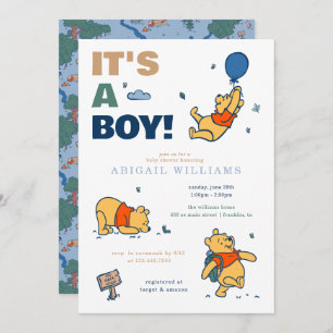 Winnie the Pooh   It's a Boy Baby Shower Invitation