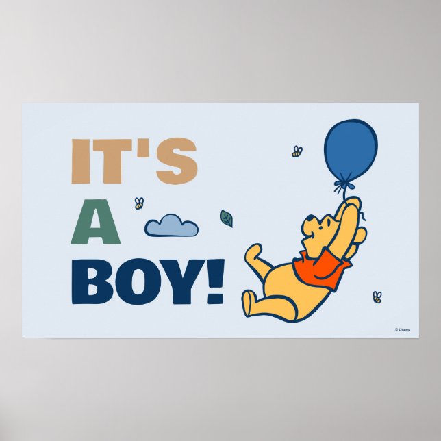Winnie the Pooh "It's a Boy" Baby Shower Poster (Front)