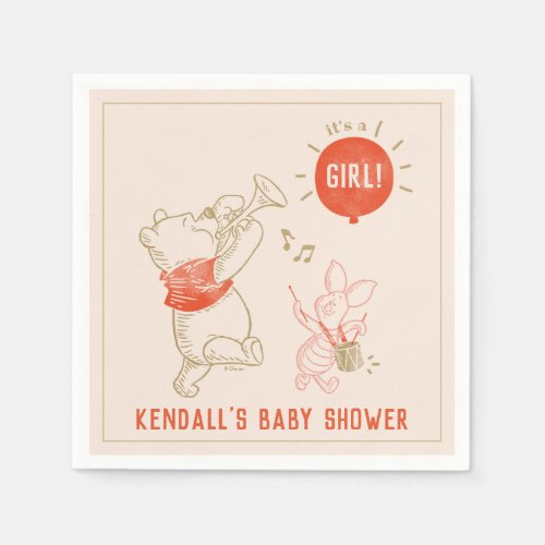 Winnie the Pooh  Its a Girl Baby Shower  Napkin