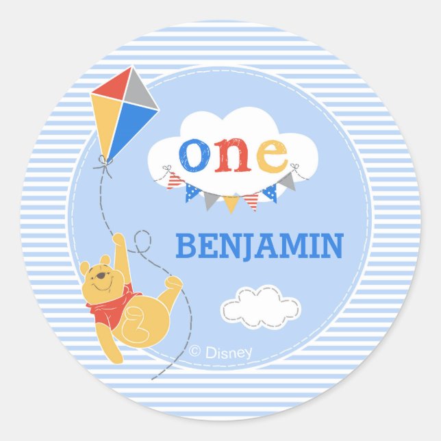Winnie the Pooh Kite | Baby Boy Classic Round Sticker (Front)