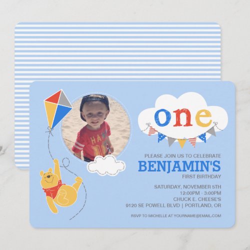 Winnie the Pooh Kite | Baby Boy - First Birthday Invitation