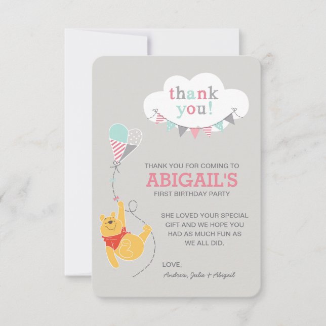 Winnie the Pooh Kite | Girl - Thank You Card (Front)