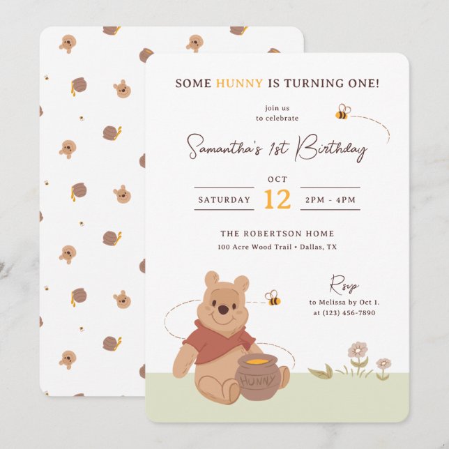 Winnie the Pooh Little Hunny First Birthday Invitation (Front/Back)