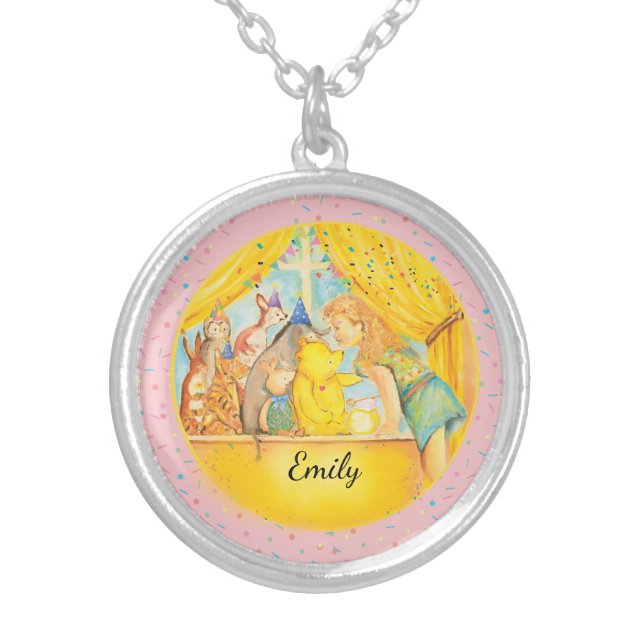 Winnie-The-Pooh-Necklace - Personalize with name Silver Plated Necklace (Front)