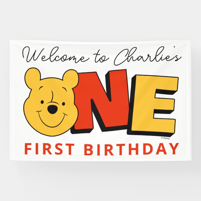 Winnie the Pooh - One | First Birthday  Banner (Horizontal)
