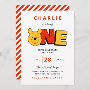 Winnie the Pooh - One   First Birthday  Invitation
