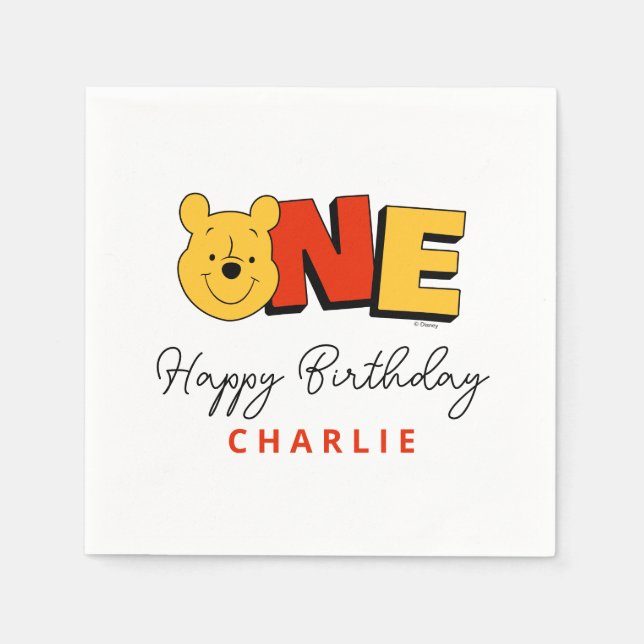 Winnie the Pooh - One | First Birthday Napkins (Front)