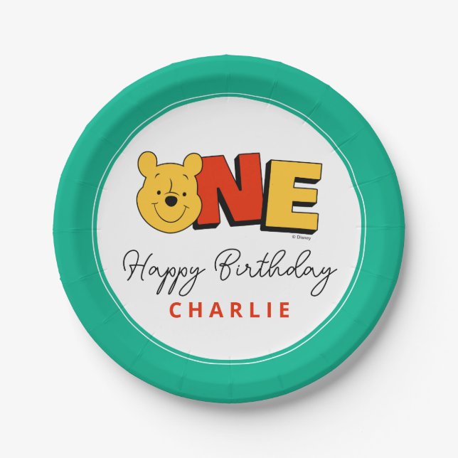 Winnie the Pooh - One | First Birthday Paper Plates (Front)