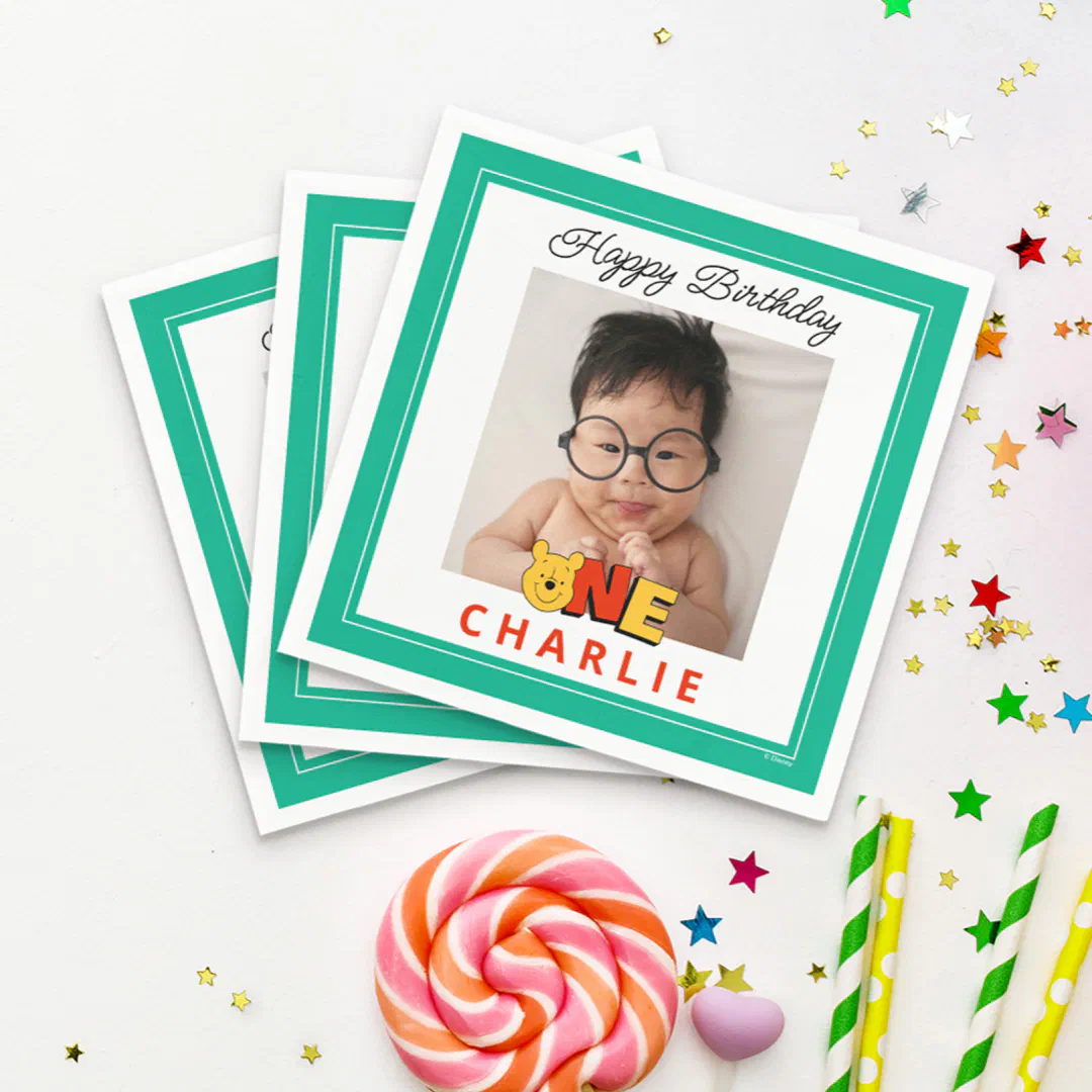 Winnie the Pooh - One | First Birthday Photo Napkins