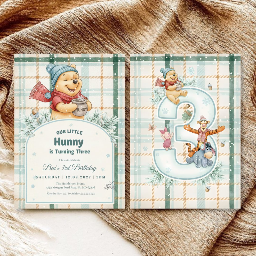Winnie the Pooh &#39;Our Little Hunny is Turning Three Invitation