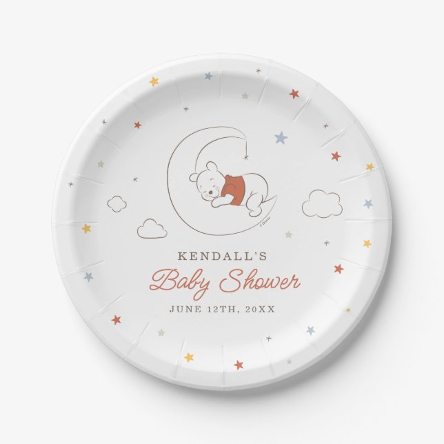 Winnie The Pooh Over the Moon Baby Shower Paper Plates (Front)