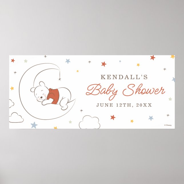 Winnie The Pooh Over the Moon Baby Shower Poster (Front)