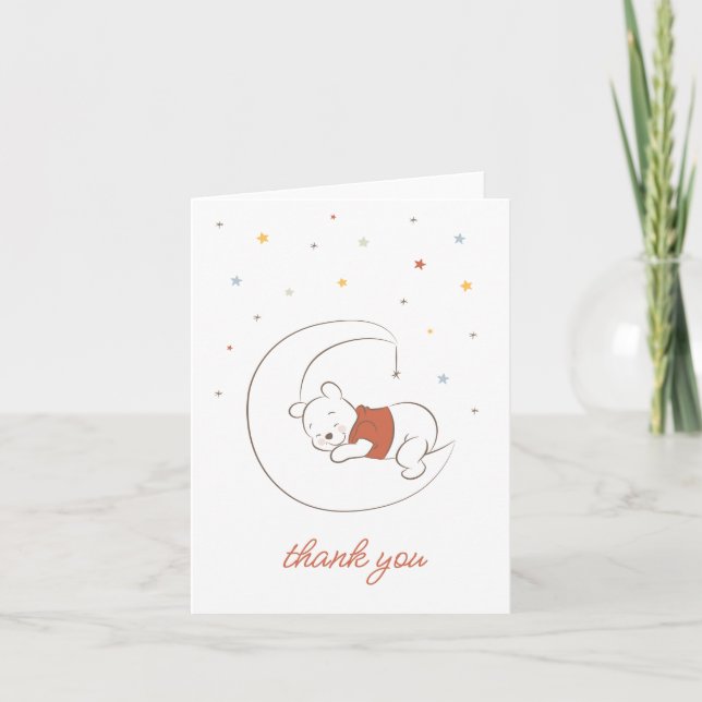 Winnie The Pooh Over the Moon Baby Shower Thank You Card (Front)