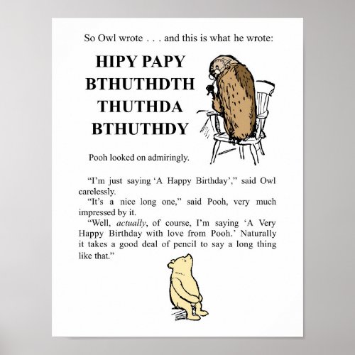 Winnie The Pooh_ Owl Writes Happy Birthday Poster