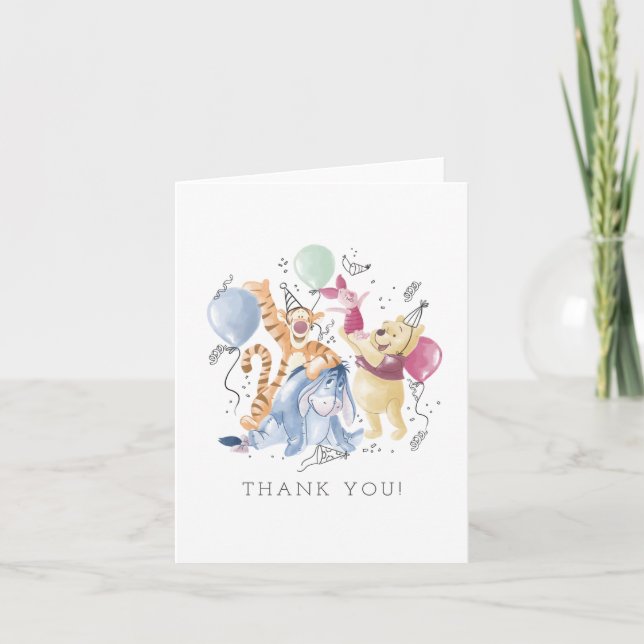 Winnie the Pooh & Pals - Balloons 1st Birthday Thank You Card (Front)