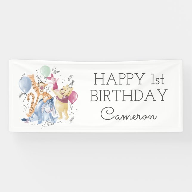 Winnie the Pooh & Pals - Balloons First Birthday Banner (Horizontal)