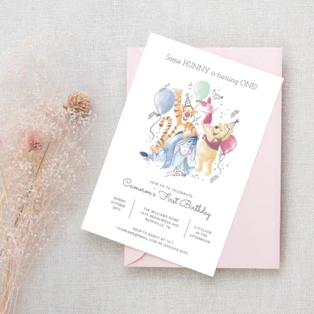 Winnie the Pooh & Pals - Balloons First Birthday Invitation | Zazzle