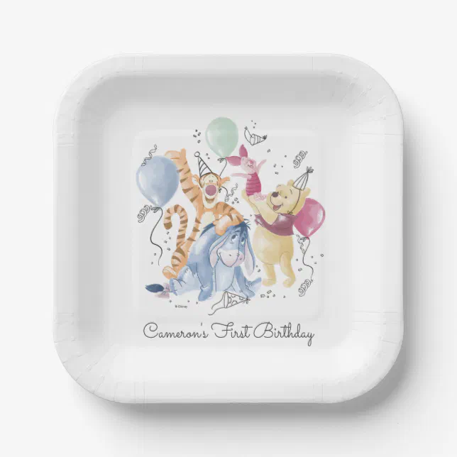 Winnie the Pooh & Pals - Balloons First Birthday Paper Plates | Zazzle