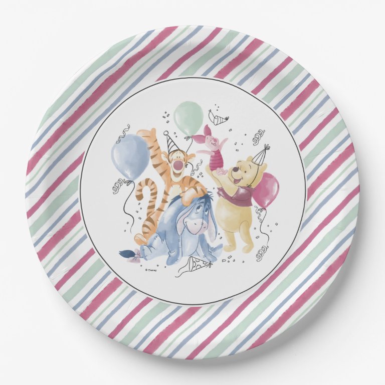 Winnie the Pooh &amp; Pals - Balloons First Birthday Paper Plates