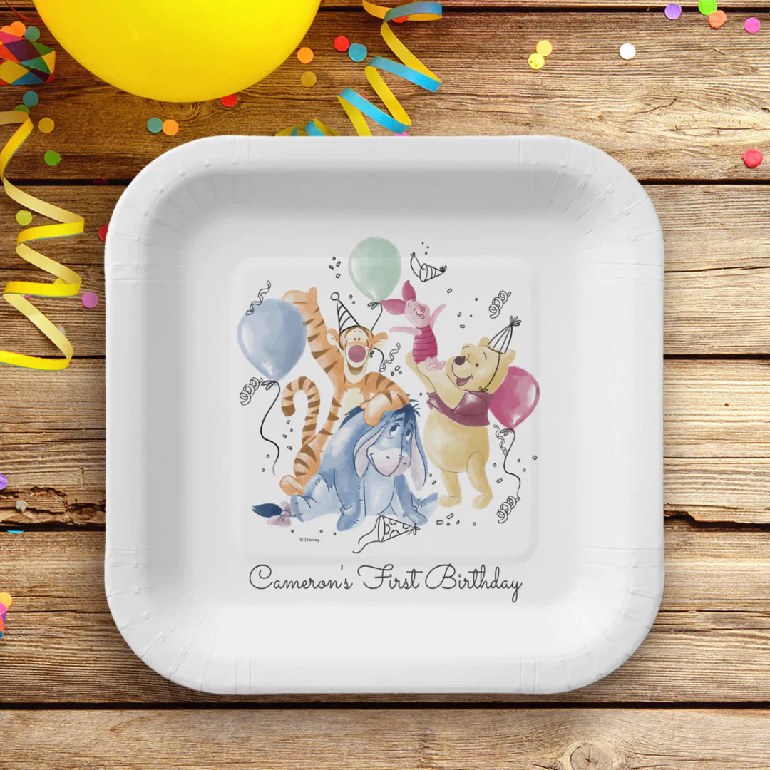 Winnie the Pooh & Pals - Balloons First Birthday Paper Plates