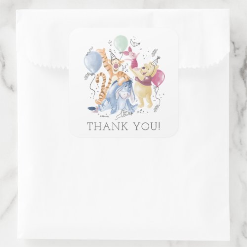 Winnie the Pooh  Pals _ Balloons Thank You Square Sticker