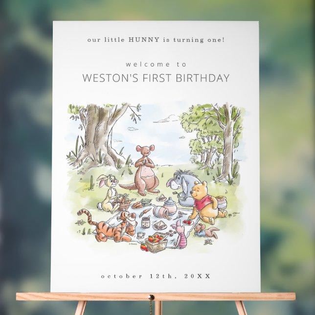 Winnie the Pooh & Pals Picnic 1st Birthday Welcome Acrylic Sign (Neutral)