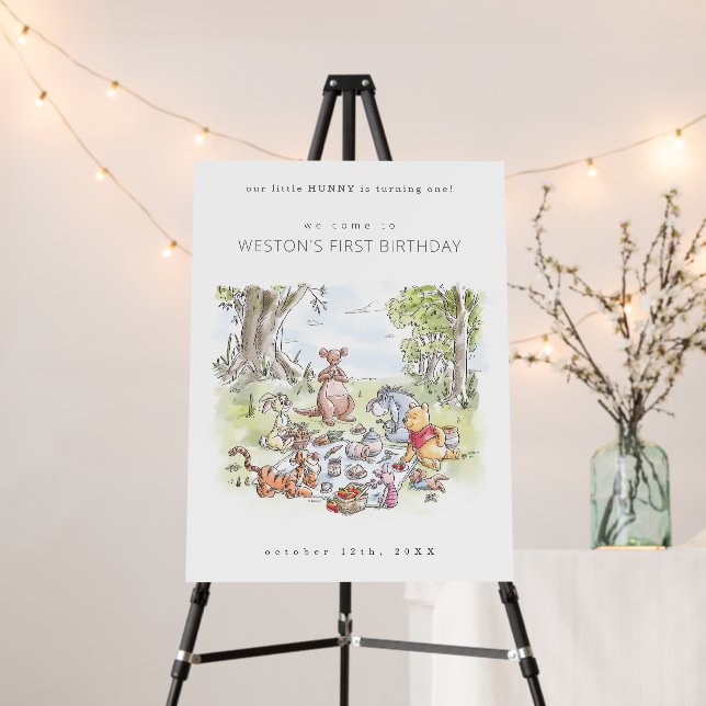 Winnie the Pooh & Pals Picnic 1st Birthday Welcome Foam Board (In Situ (Stand))