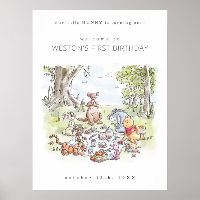Winnie the Pooh & Pals Picnic 1st Birthday Welcome Poster (Front)