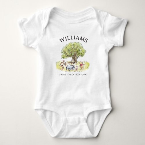 Winnie the Pooh  Pals Watercolor Family Vacation Baby Bodysuit