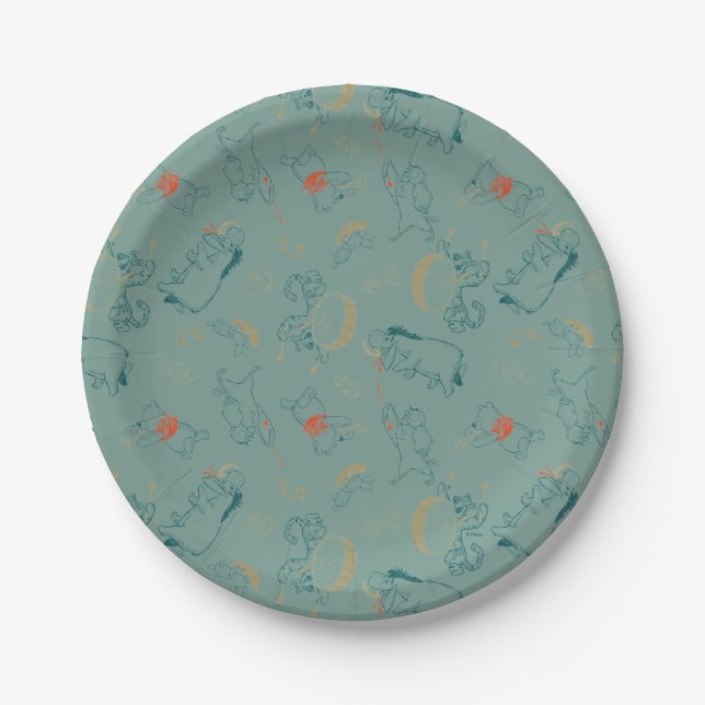 Winnie the Pooh & Pals Winter Pattern Baby Shower Paper Plates (Front)