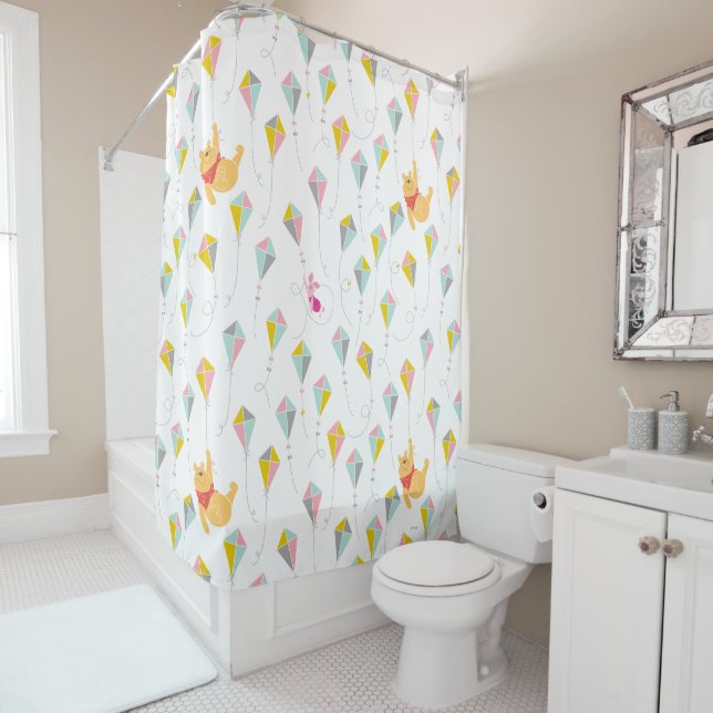 Winnie the Pooh | Pastel Kite Pattern Shower Curtain (In Situ)