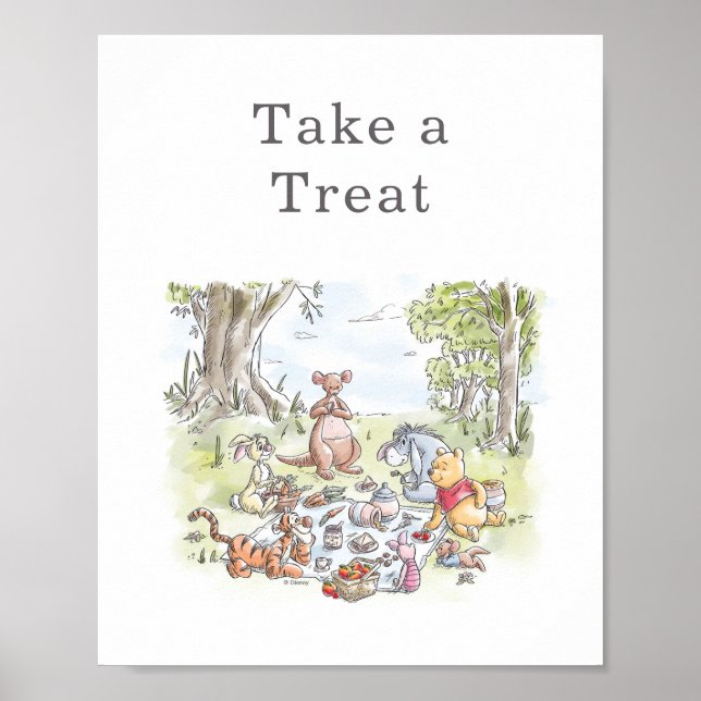 Winnie the Pooh Picnic Baby Shower Take a Treat Poster (Front)