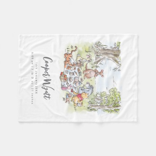 Winnie the Pooh Picnic Birth Stats Fleece Zazzle