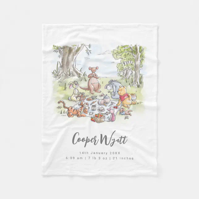 Winnie the Pooh Picnic Birth Stats Fleece Zazzle
