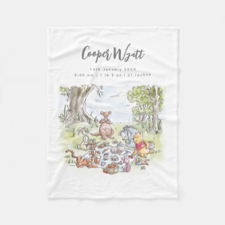 Winnie the Pooh Picnic Birth Stats Fleece Blanket