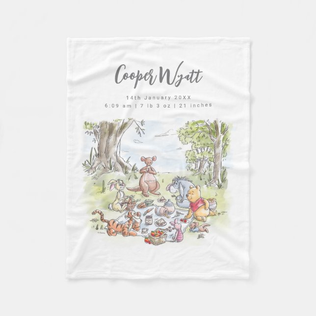 Winnie the Pooh Picnic Birth Stats  Fleece Blanket (Front)