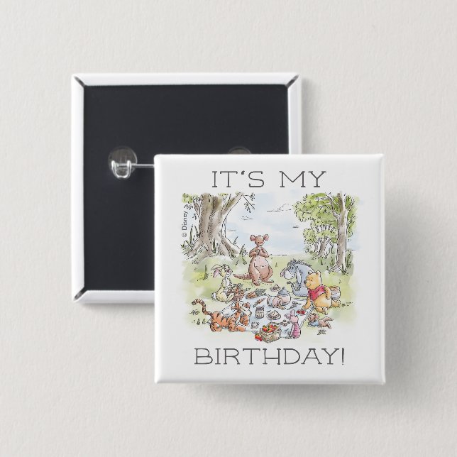 Winnie the Pooh Picnic | It's My Birthday Button (Front & Back)