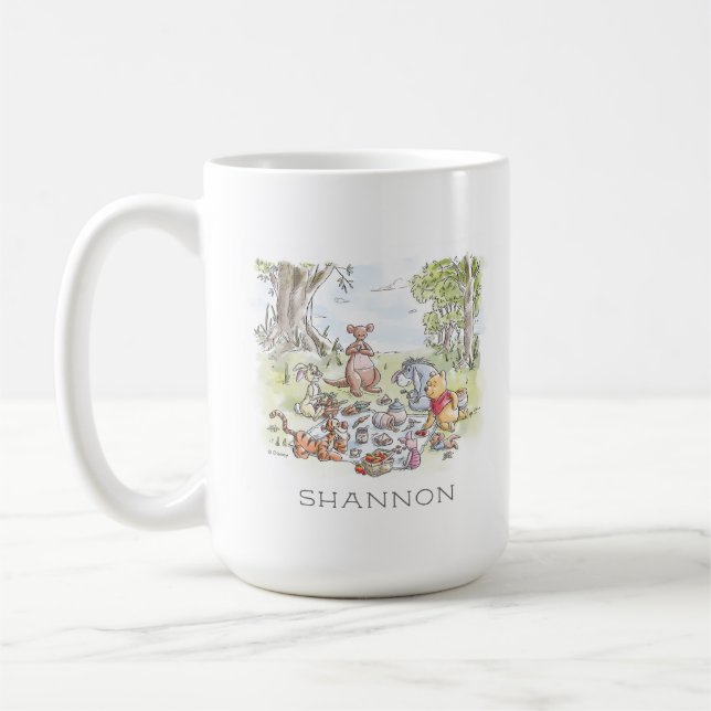 Winnie the Pooh Picnic Watercolor Coffee Mug (Left)