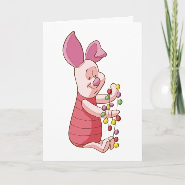 Winnie the Pooh | Piglet Christmas Lights Holiday Card (Front)