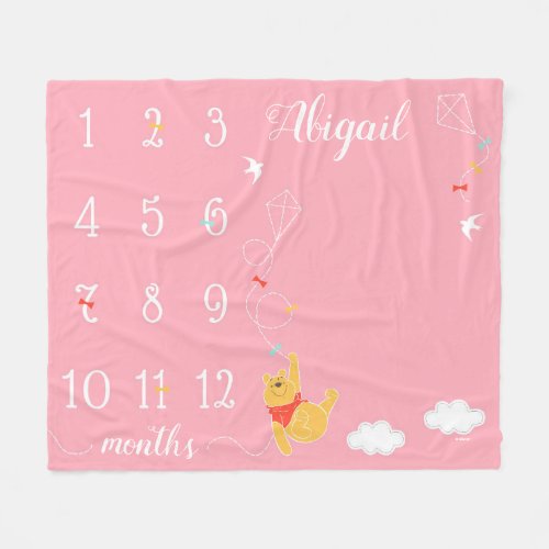 Winnie the Pooh  Pink Baby Monthly Milestone Fleece Blanket