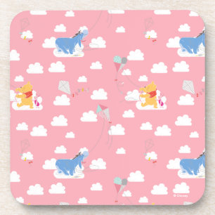 Winnie the Pooh   Pink Flying Kite Days Pattern Beverage Coaster